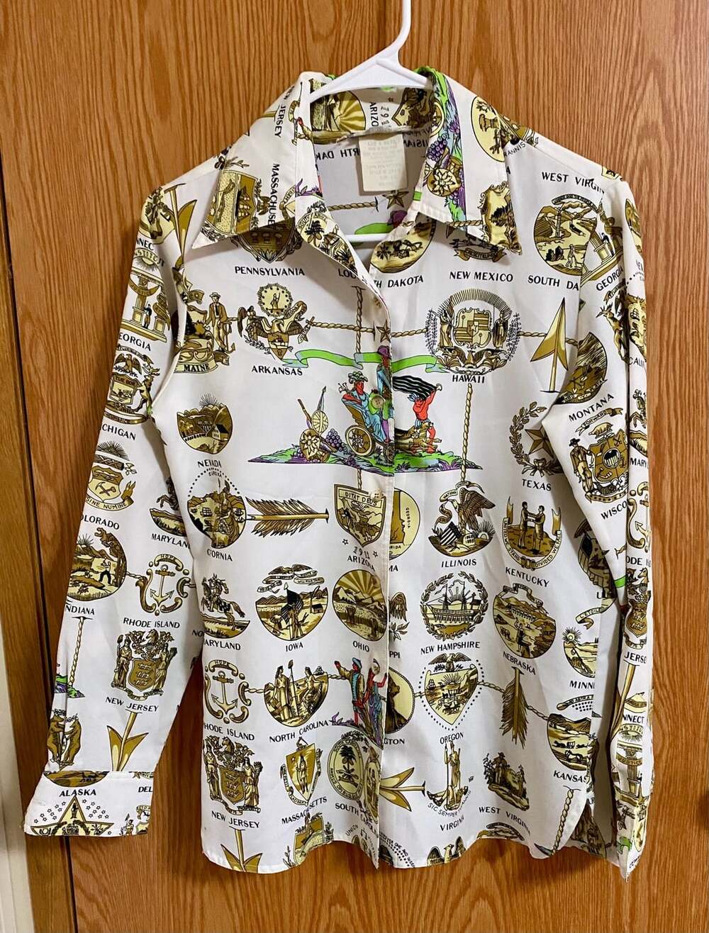 Vintage US State Seals Novelty Print Button Down Shirt Size 12